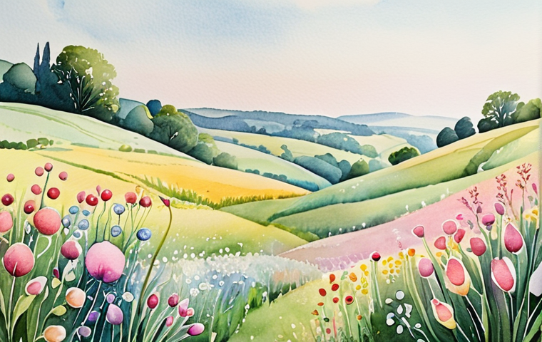 **Prompt:** Watercolor painting of abstract floral shapes in pastel colors, flowing and light, soft focus, calming atmosphere, German countryside aesthetic.