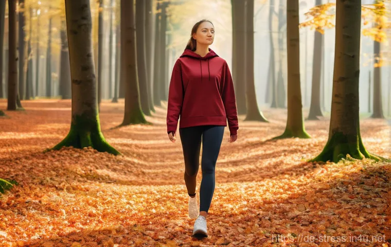 스트레스 해소법  스트레스 해소를 위한 동기 부여 - **Prompt:** A serene young woman, dressed in comfortable athleisure wear including leggings and a lo...