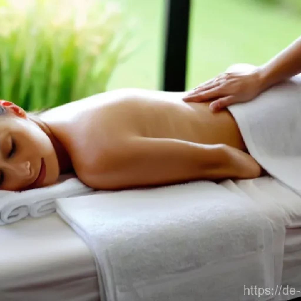 스트레스 해소를 위한 마사지와 스파 - **Prompt:** A serene and professional spa setting in Germany. A female model in her 30s is lying fac...