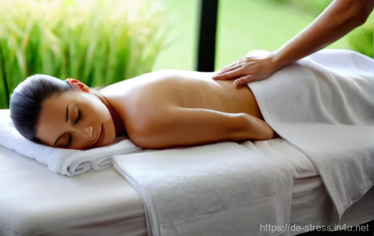 스트레스 해소를 위한 마사지와 스파 - **Prompt:** A serene and professional spa setting in Germany. A female model in her 30s is lying fac...
