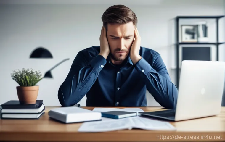 스트레스 해소법  업무 스트레스 관리법 - **Prompt: Digital Overload and the Need for Disconnection**
    A professional adult, appearing slig...