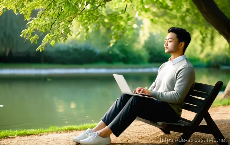 스트레스 해소법  업무 스트레스 관리법 - **Prompt: Digital Overload and the Need for Disconnection**
    A professional adult, appearing slig...