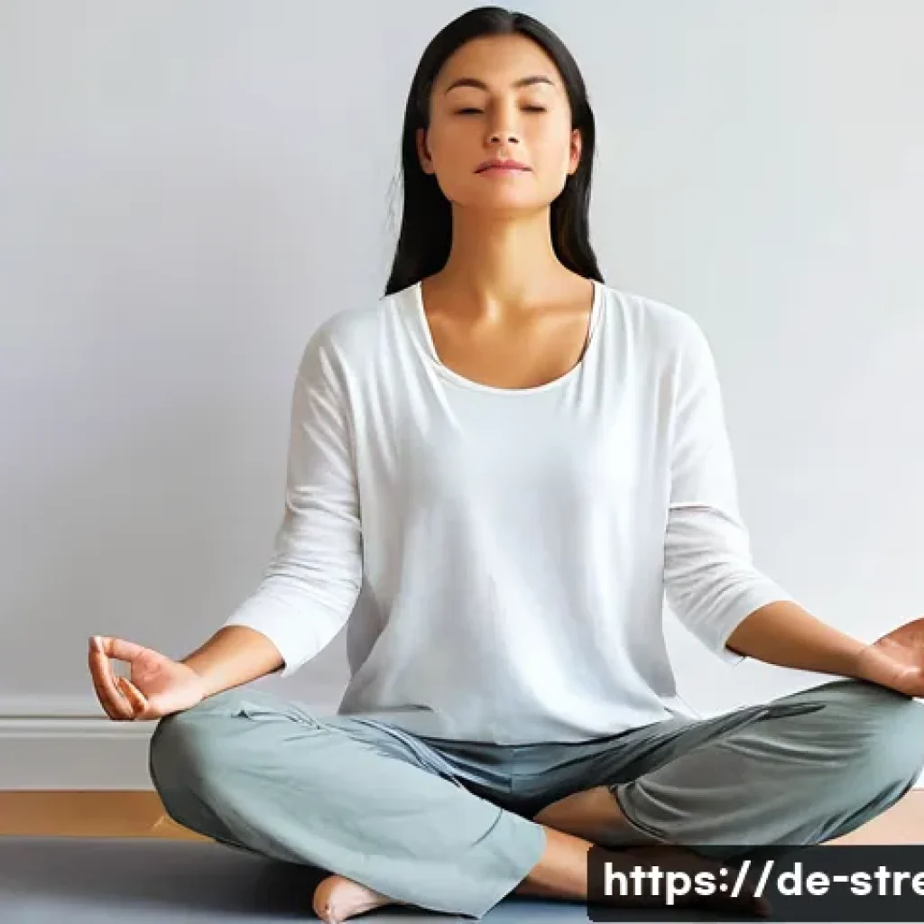 스트레스 해소를 위한 명상 - **Prompt:** A serene adult individual, gender-neutral, in their late 20s to early 40s, seated comfor...