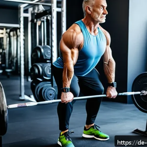 스트레스 해소를 위한 운동   근력 운동 - A fit middle-aged German man performing deadlifts in a modern, well-lit gym, wearing breathable athl...