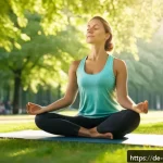 스트레스 해소를 위한 운동 및 회복 - A serene German woman in her early 30s practicing mindful deep breathing outdoors in a quiet urban p...