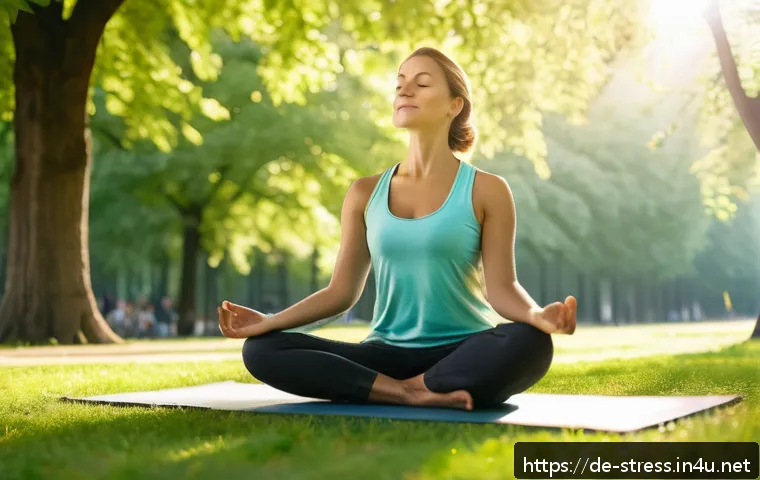 스트레스 해소를 위한 운동 및 회복 - A serene German woman in her early 30s practicing mindful deep breathing outdoors in a quiet urban p...