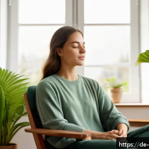 스트레스 해소를 위한 감정 표현법 - A serene, modern living room scene featuring a young adult practicing the 4-7-8 breathing technique:...